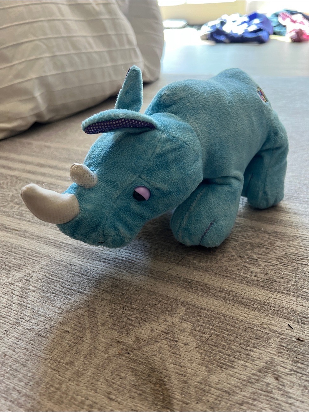 Plush Teal Rhino Soft Toy for Kids